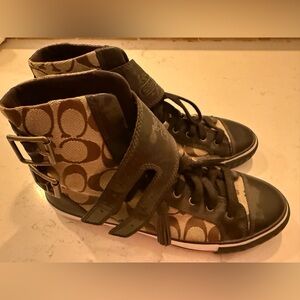 Coach Black and Brown Signature High-Top Sneakers
